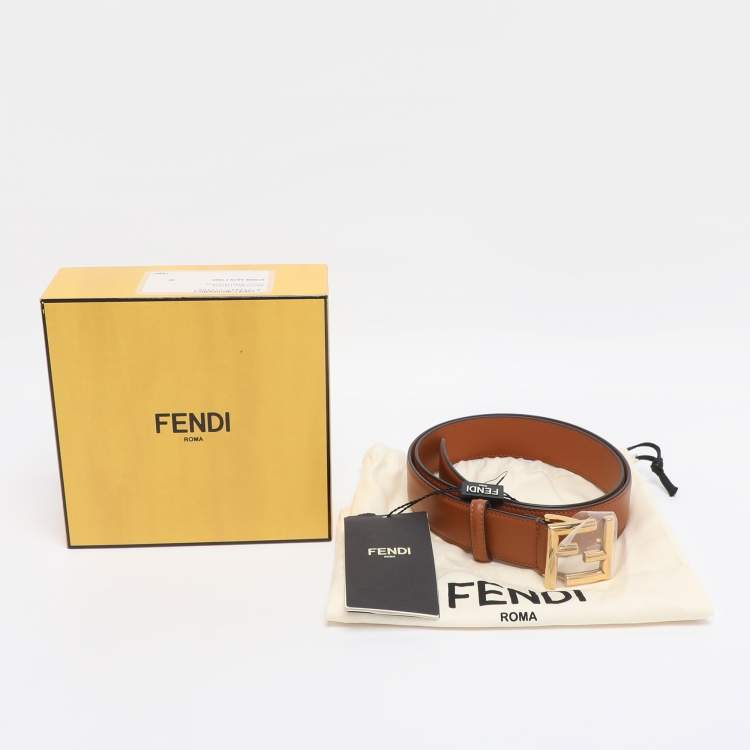 Pre Owned Fendi Black Leather FF Buckle Belt 90 CM
