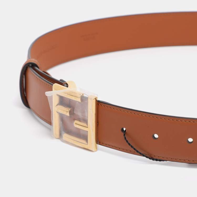 Pre Owned Fendi Black Leather FF Buckle Belt 90 CM