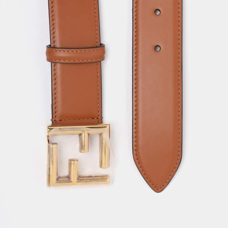 Pre Owned Fendi Black Leather FF Buckle Belt 90 CM