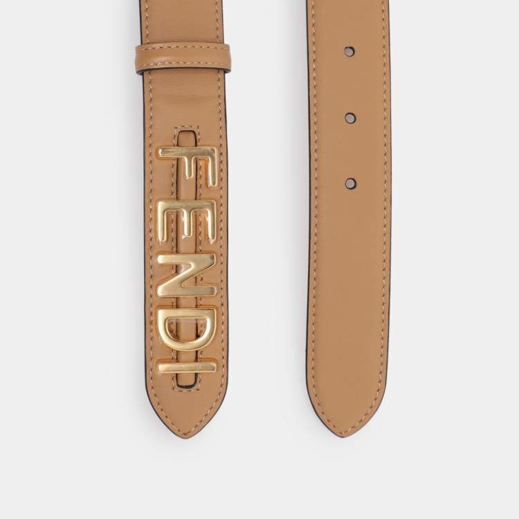 Pre Owned Fendi Beige Leather Fendigraphy Waist Belt 85CM