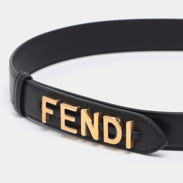 Pre Owned Fendi Black Leather Fendigraphy Waist Belt 75CM