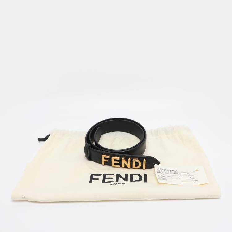 Pre Owned Fendi Black Leather Fendigraphy Waist Belt 75CM