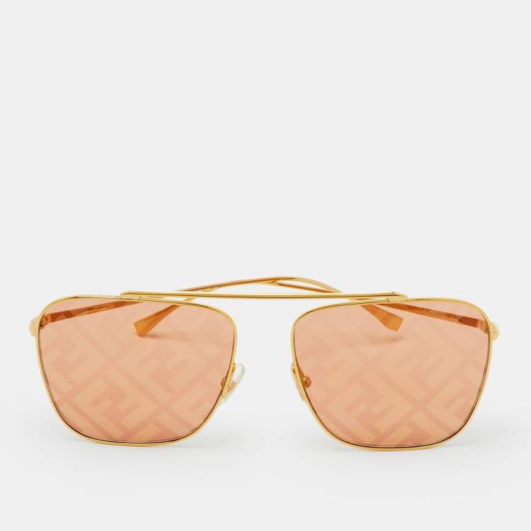 Pre Owned Fendi Gold Tone/Orange FF0406/S Fendi Forever Aviator Sunglasses