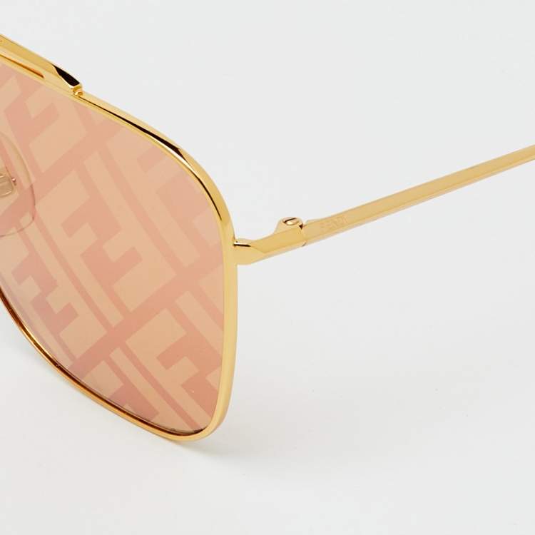 Pre Owned Fendi Gold Tone/Orange FF0406/S Fendi Forever Aviator Sunglasses