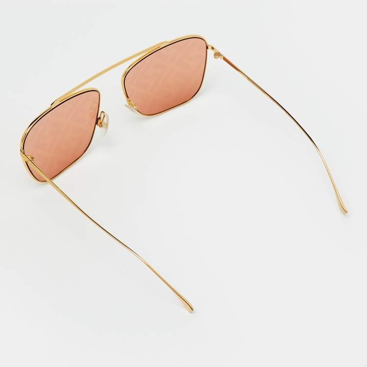 Pre Owned Fendi Gold Tone/Orange FF0406/S Fendi Forever Aviator Sunglasses