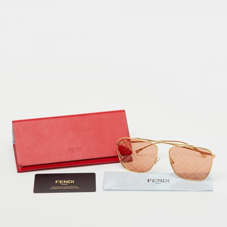 Pre Owned Fendi Gold Tone/Orange FF0406/S Fendi Forever Aviator Sunglasses