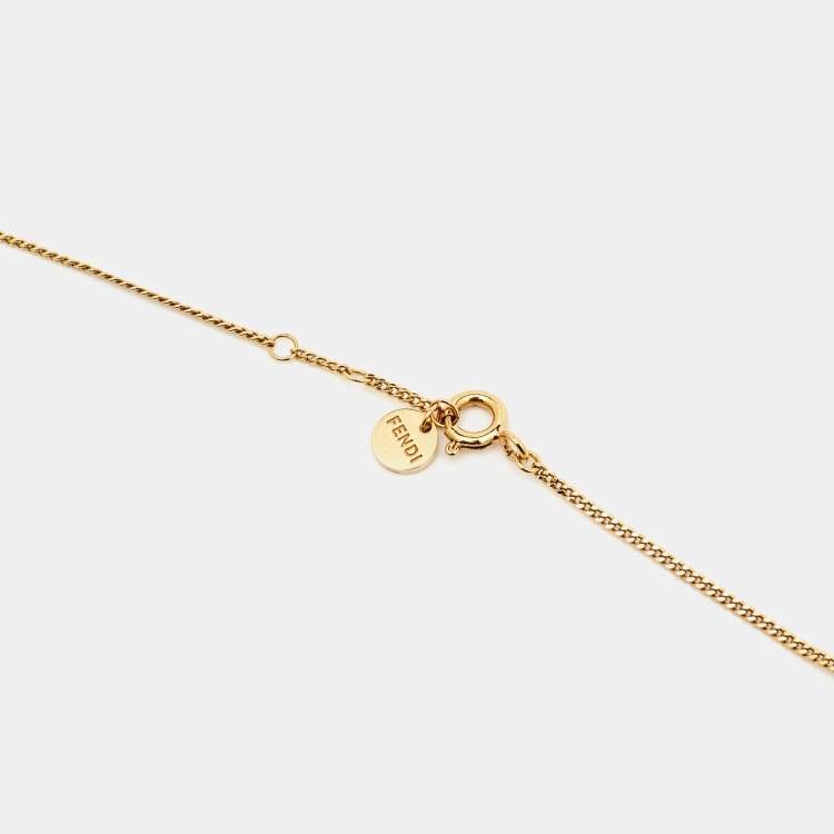 Pre Owned Fendi O'Lock Crystals Gold Tone Necklace 