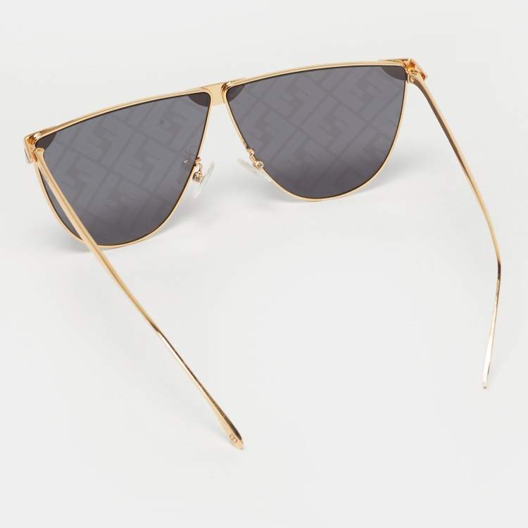 Pre Owned Fendi Black/Gold Tone FF0467/S Shield Sunglasses