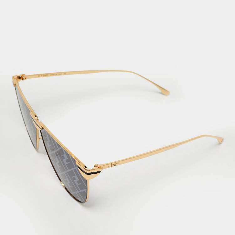 Pre Owned Fendi Black/Gold Tone FF0467/S Shield Sunglasses