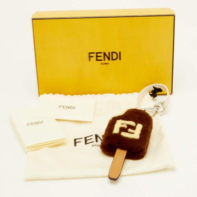Pre Owned Fendi Brown/Cream Mink Fur Ice-cream Bag Charm