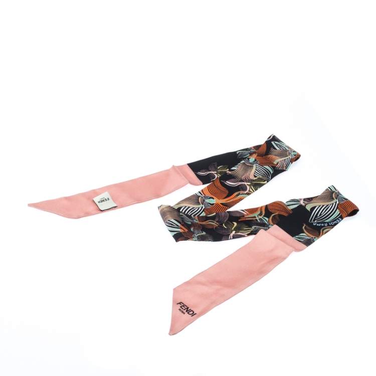 Pre Owned Fendi Mulitcolor Printed Silk Orchidea Bandeau Bubble Gum Scarf
