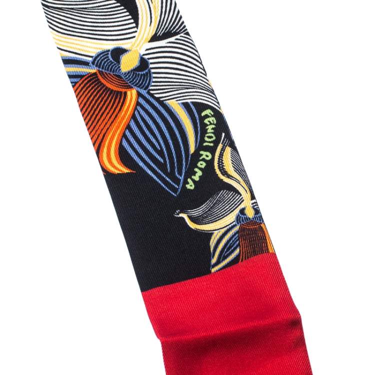 Pre Owned Fendi Multicolor Printed Silk Orchidea Fiamma Bandeau Scarf