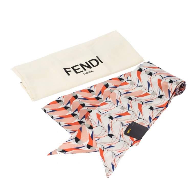 Pre Owned Fendi Peach Silk Creatures Bandeau Scarf