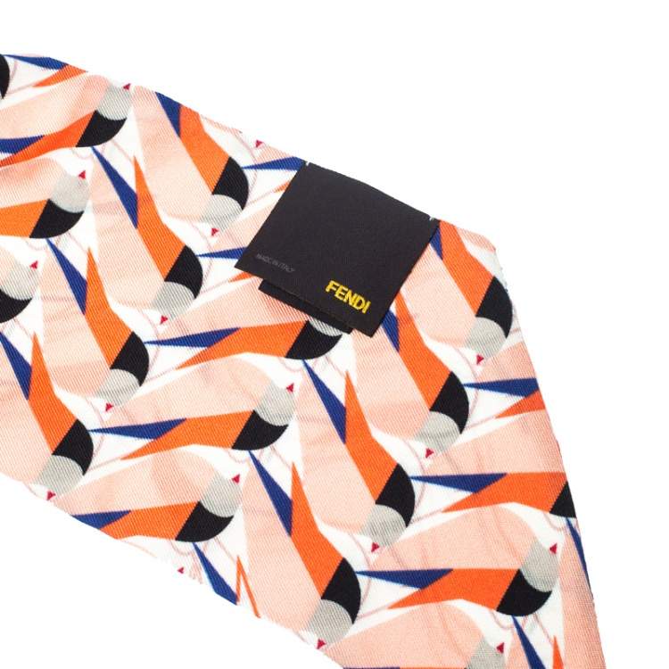 Pre Owned Fendi Peach Silk Creatures Bandeau Scarf