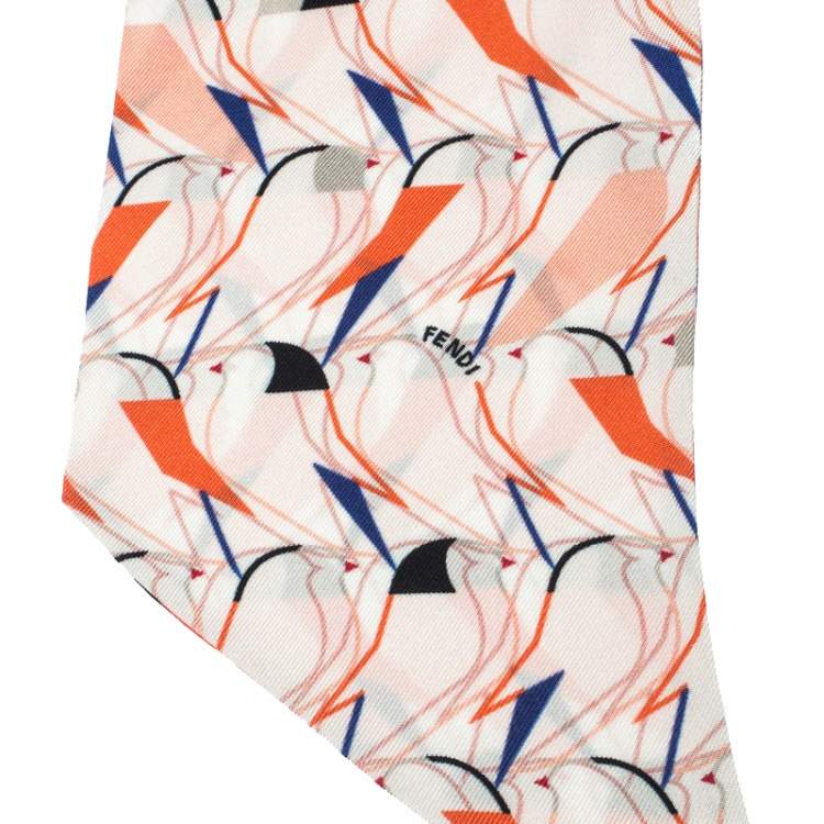 Pre Owned Fendi Peach Silk Creatures Bandeau Scarf