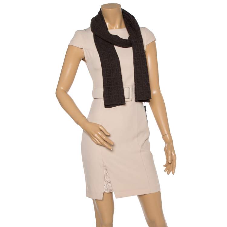 Pre Owned Fendi Brown Zucca Patterned Wool Stole