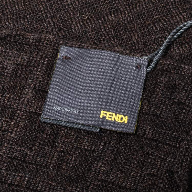 Pre Owned Fendi Brown Zucca Patterned Wool Stole