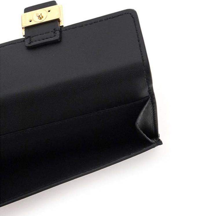 Pre Owned Fendi Black Leather Baguette FF Card Holder 