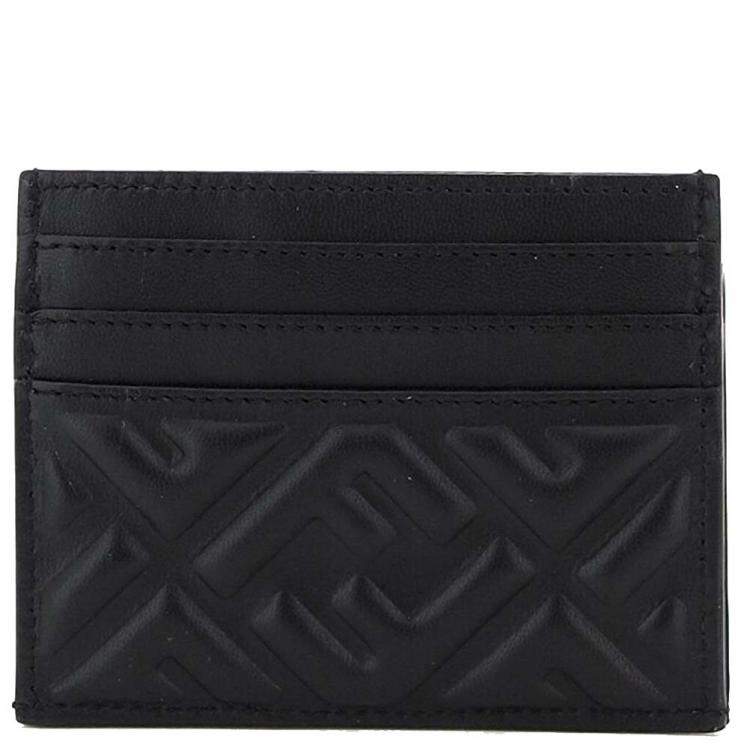 Pre Owned Fendi Black Leather Baguette FF Card Holder 