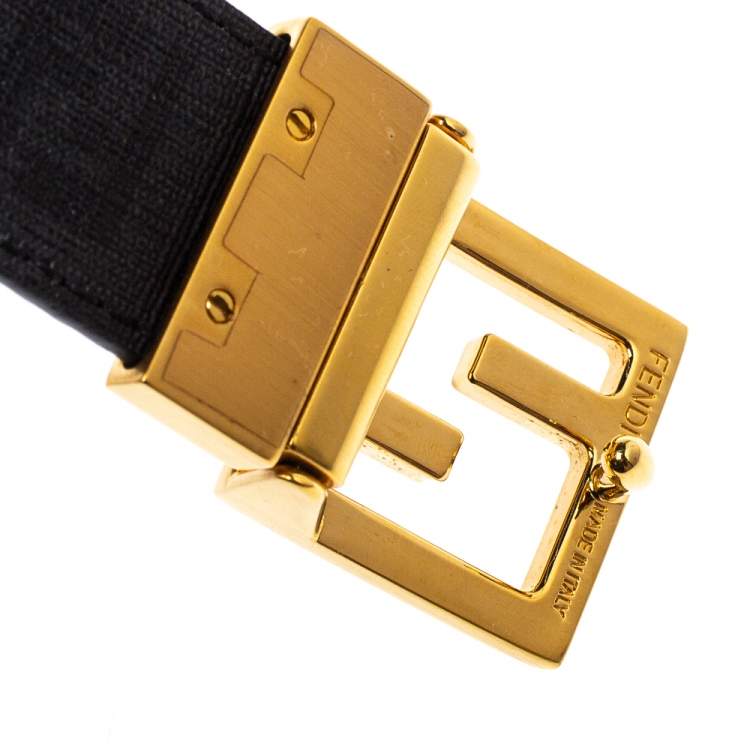 Pre Owned Fendi Tobacco Zucca Coated Canvas FF Buckle Belt 105 CM