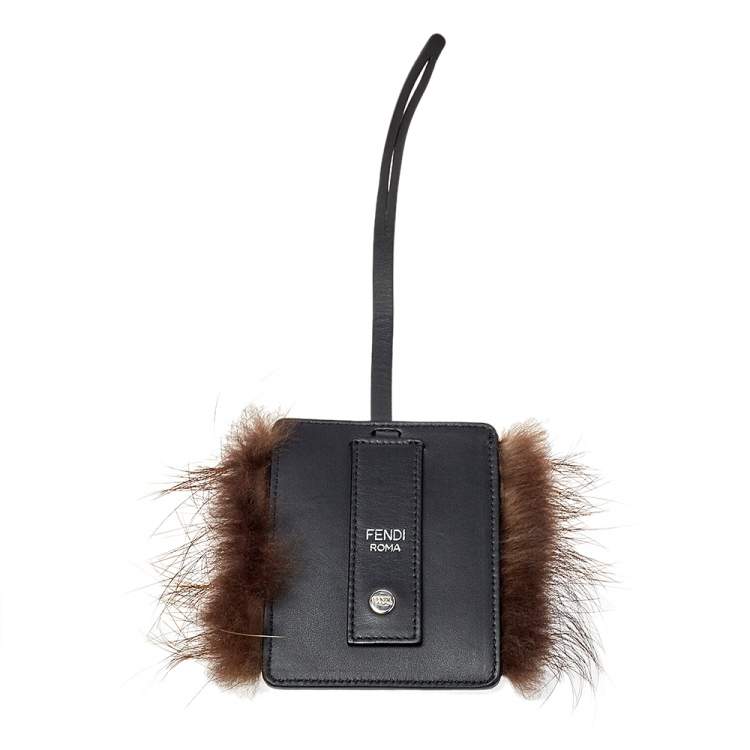 Pre Owned Fendi Black Leather Studded Monster Luggage Charm