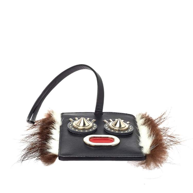 Pre Owned Fendi Black Leather Studded Monster Luggage Charm
