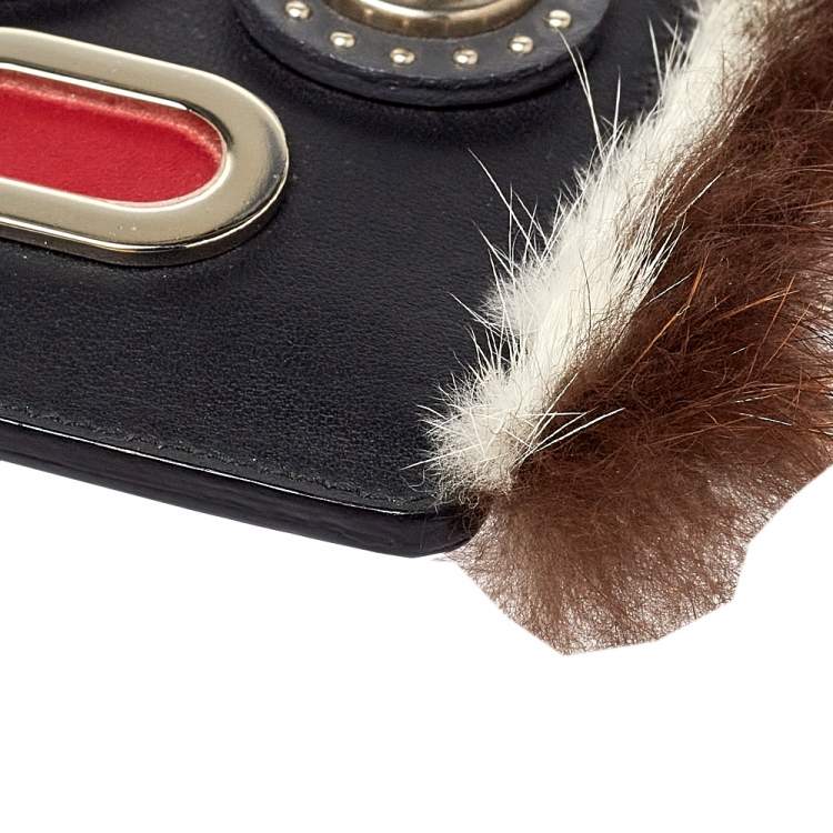 Pre Owned Fendi Black Leather Studded Monster Luggage Charm
