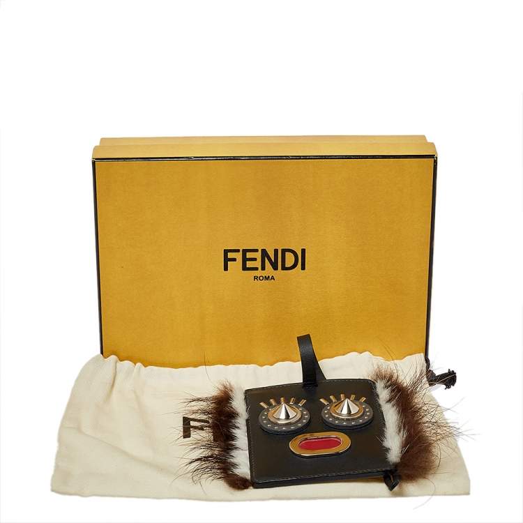 Pre Owned Fendi Black Leather Studded Monster Luggage Charm