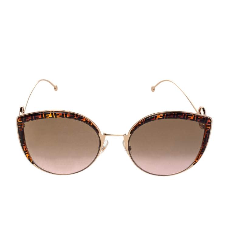 Pre Owned Fendi Gold/Brown FF 0290/S Cat Eye Gradient Sunglasses
