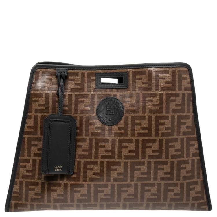 Fendi Brown/Black Zucca Coated Canvas And Leather Medium Peekaboo ...