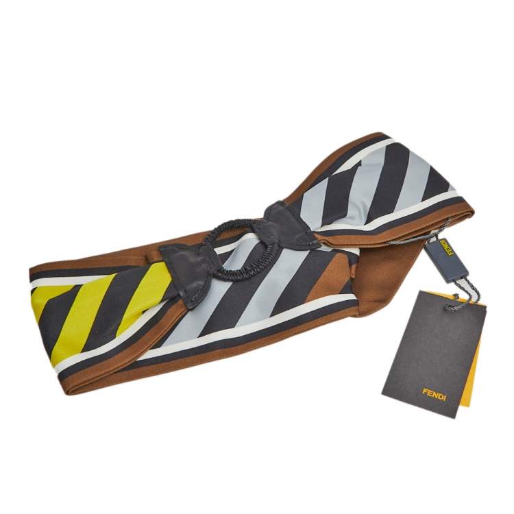 Pre Owned Fendi Multicolor Striped Leather Trim Silk Headband