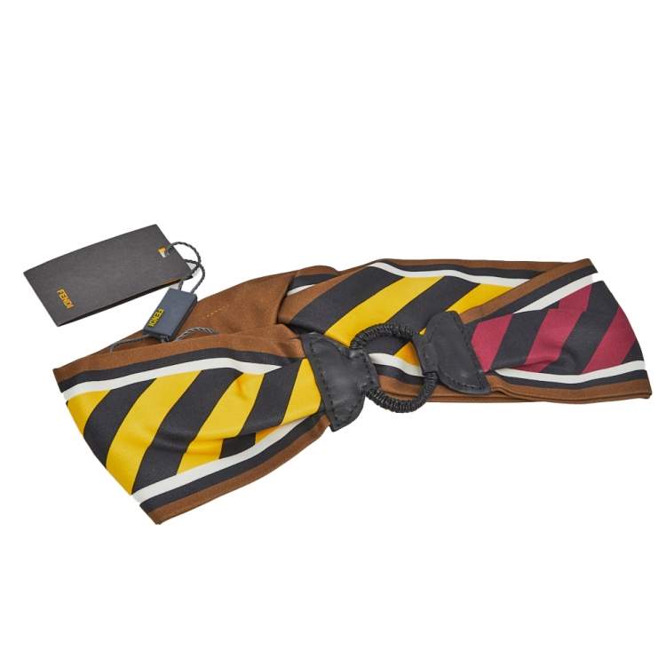 Pre Owned Fendi Multicolor Striped Silk & Leather Headband