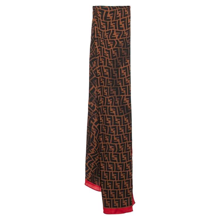 Pre Owned Fendi Brown Zucca Monogram Silk Scarf