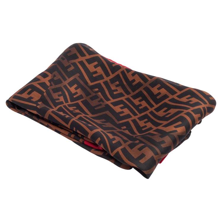 Pre Owned Fendi Brown Zucca Monogram Silk Scarf