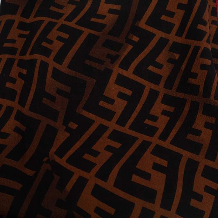 Pre Owned Fendi Brown Zucca Monogram Silk Scarf