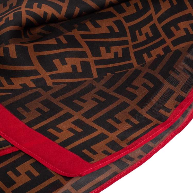 Pre Owned Fendi Brown Zucca Monogram Silk Scarf