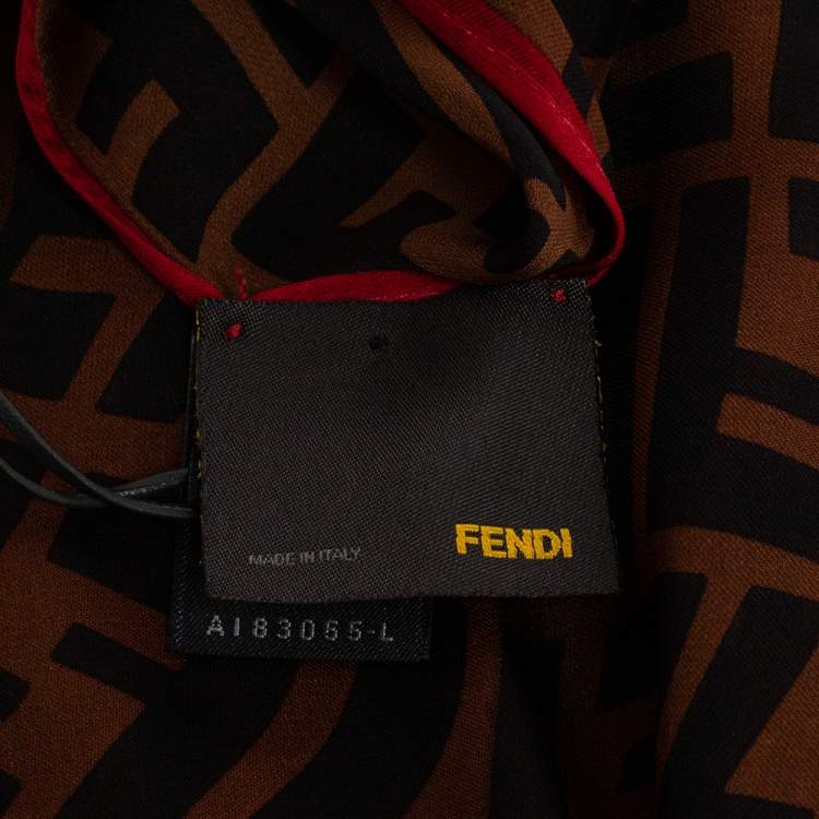 Pre Owned Fendi Brown Zucca Monogram Silk Scarf