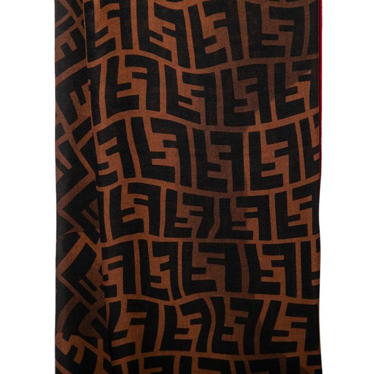 Pre Owned Fendi Brown Zucca Monogram Silk Scarf