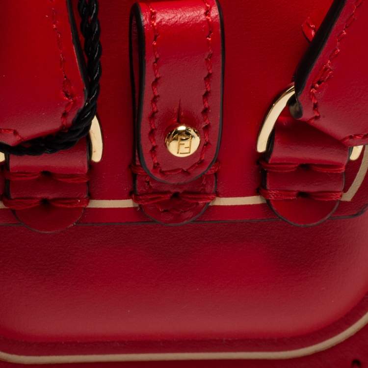 Pre Owned Fendi Red Logo Fabric And Leather Airpod Case