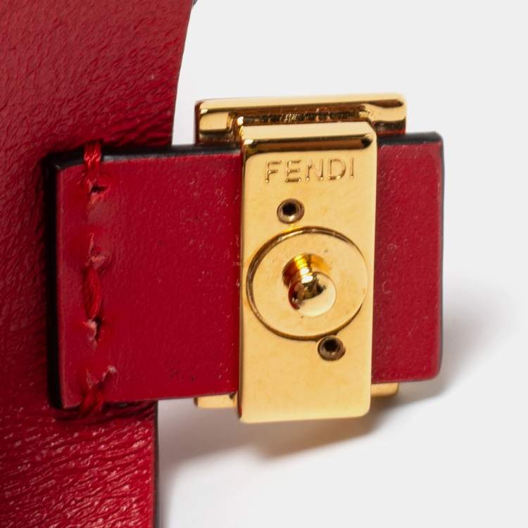 Pre Owned Fendi Red Logo Fabric And Leather Airpod Case