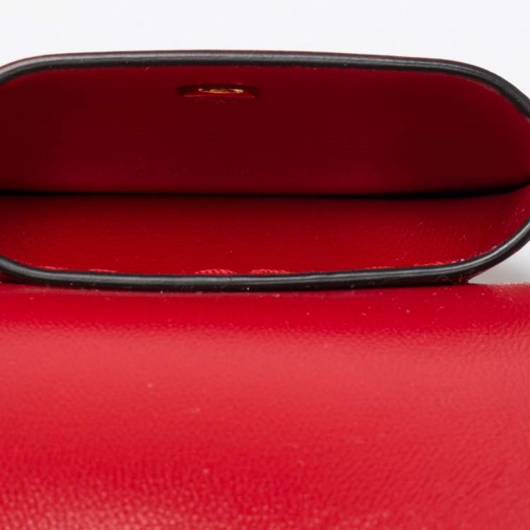 Pre Owned Fendi Red Logo Fabric And Leather Airpod Case