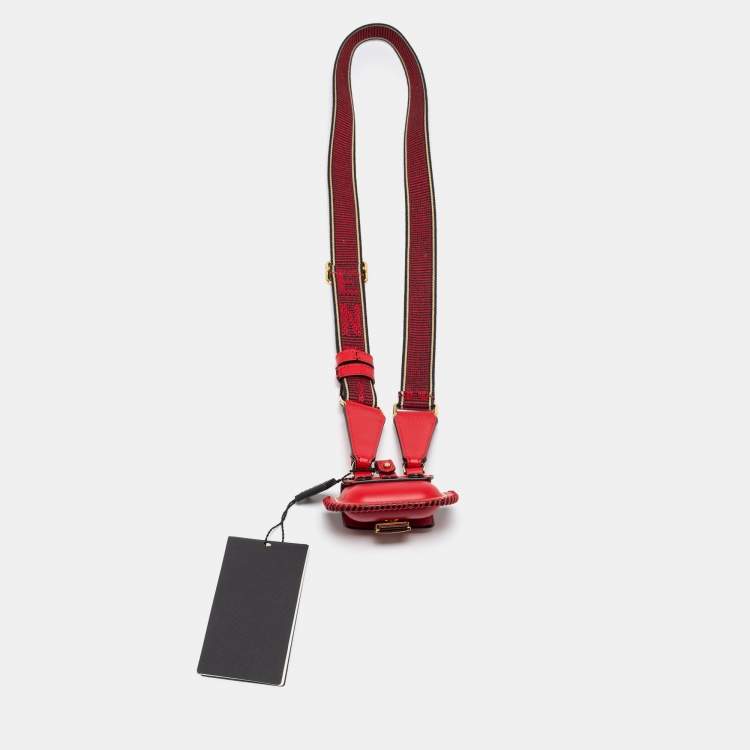 Pre Owned Fendi Red Logo Fabric And Leather Airpod Case