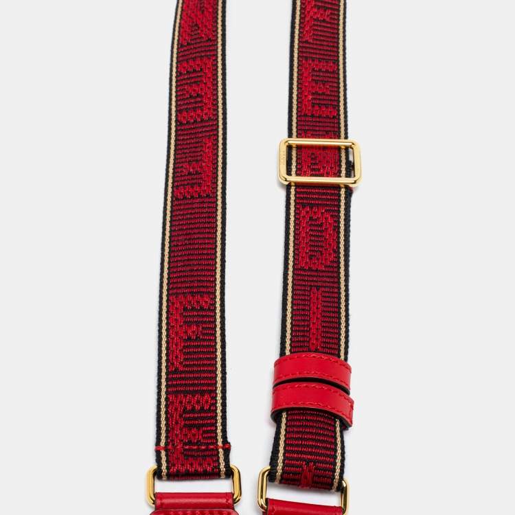 Pre Owned Fendi Red Logo Fabric And Leather Airpod Case
