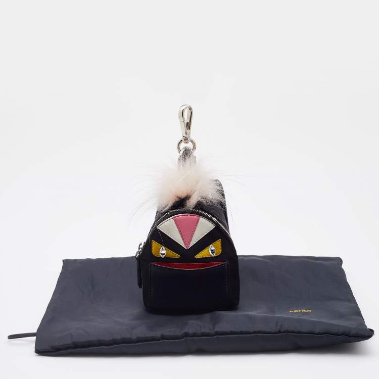 Pre Owned Fendi Multicolor Leather, Fur and Nylon Micro Monster Backpack Bag Charm