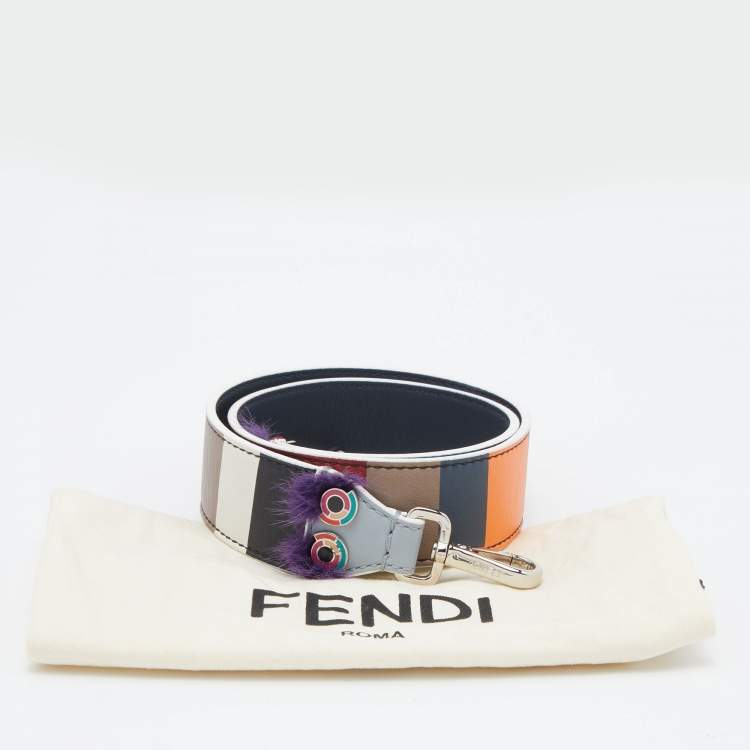 Pre Owned Fendi Multicolor Stripe Printed Leather Monster Bag Strap
