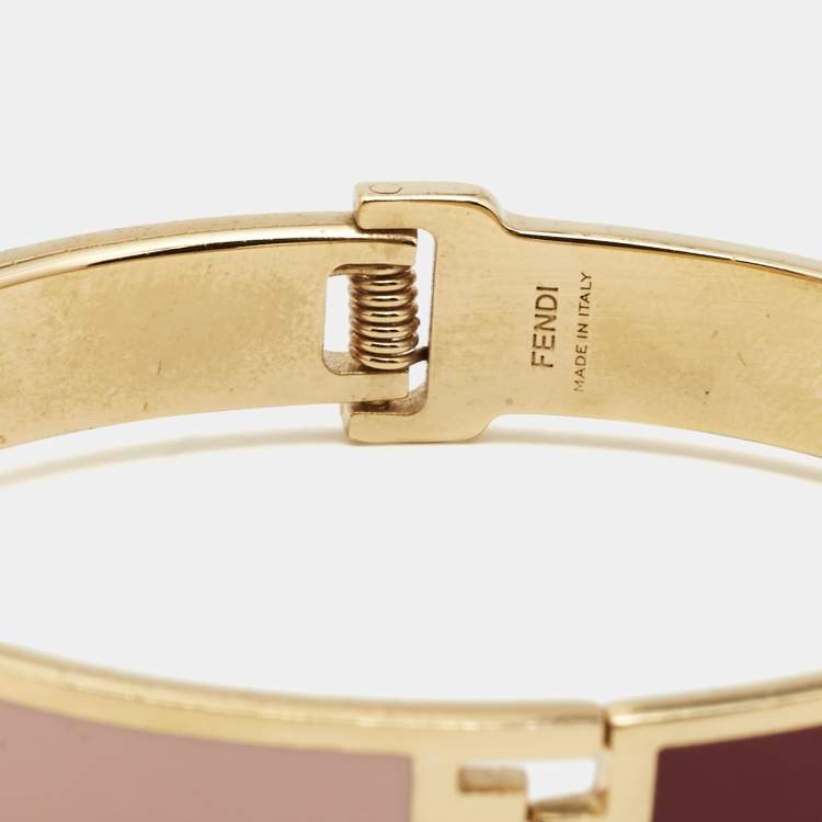 Pre Owned Fendi Fendista Two Tone Enamel Gold Tone Bracelet S
