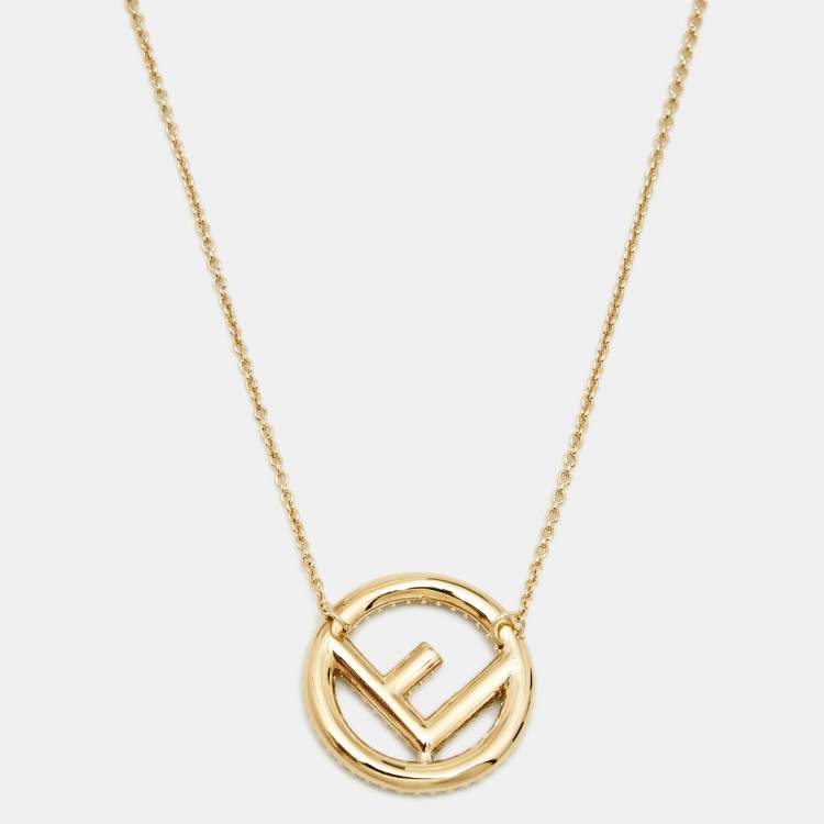 Pre Owned Fendi F Is Fendi Crystal Embellished Gold Tone Necklace