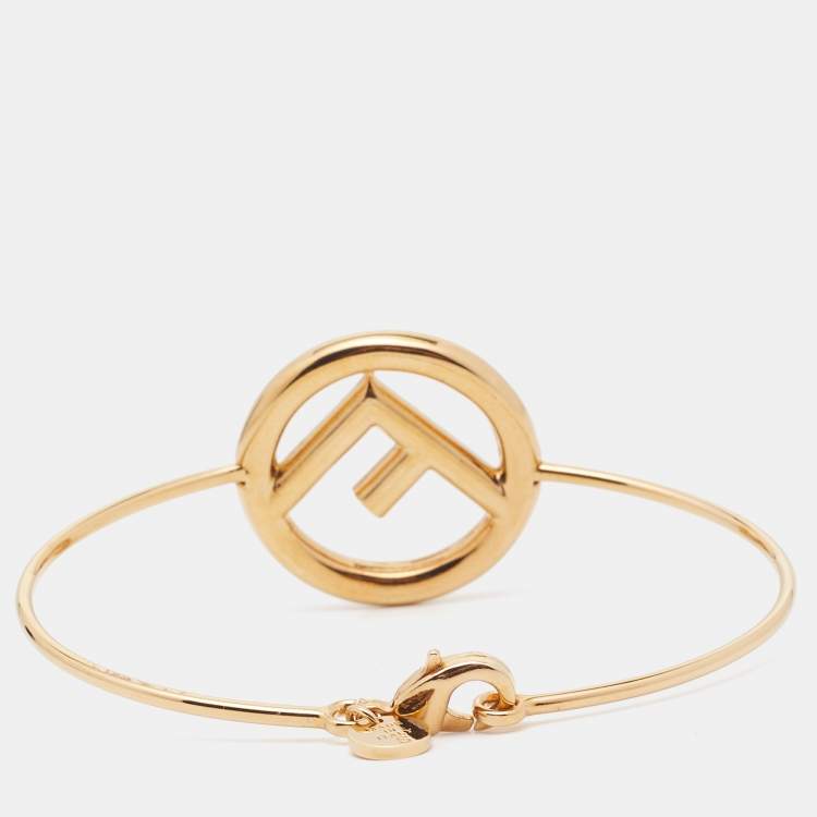 Pre Owned Fendi F is Fendi Gold Tone Narrow Bangle Bracelet S