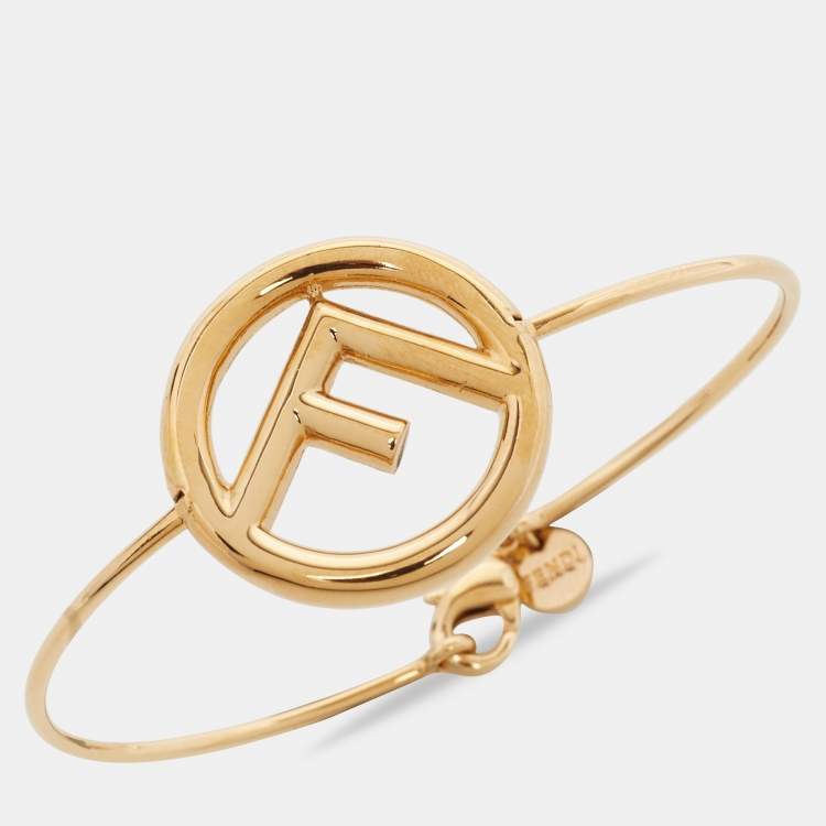 Pre Owned Fendi F is Fendi Gold Tone Narrow Bangle Bracelet S