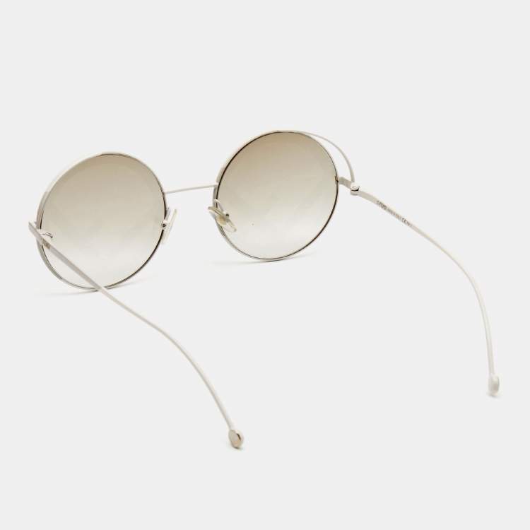 Pre Owned Fendi White/Beige FF Gradient Round Sunglasses